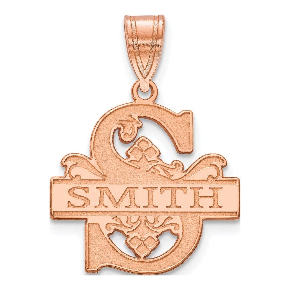 14K Rose Gold Filigree Letter Family Name Pendant