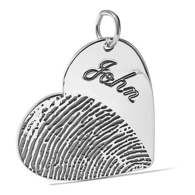 Sterling Silver Name Fingerprint Heart Charm – view 3