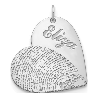 Sterling Silver Name Fingerprint Heart Charm