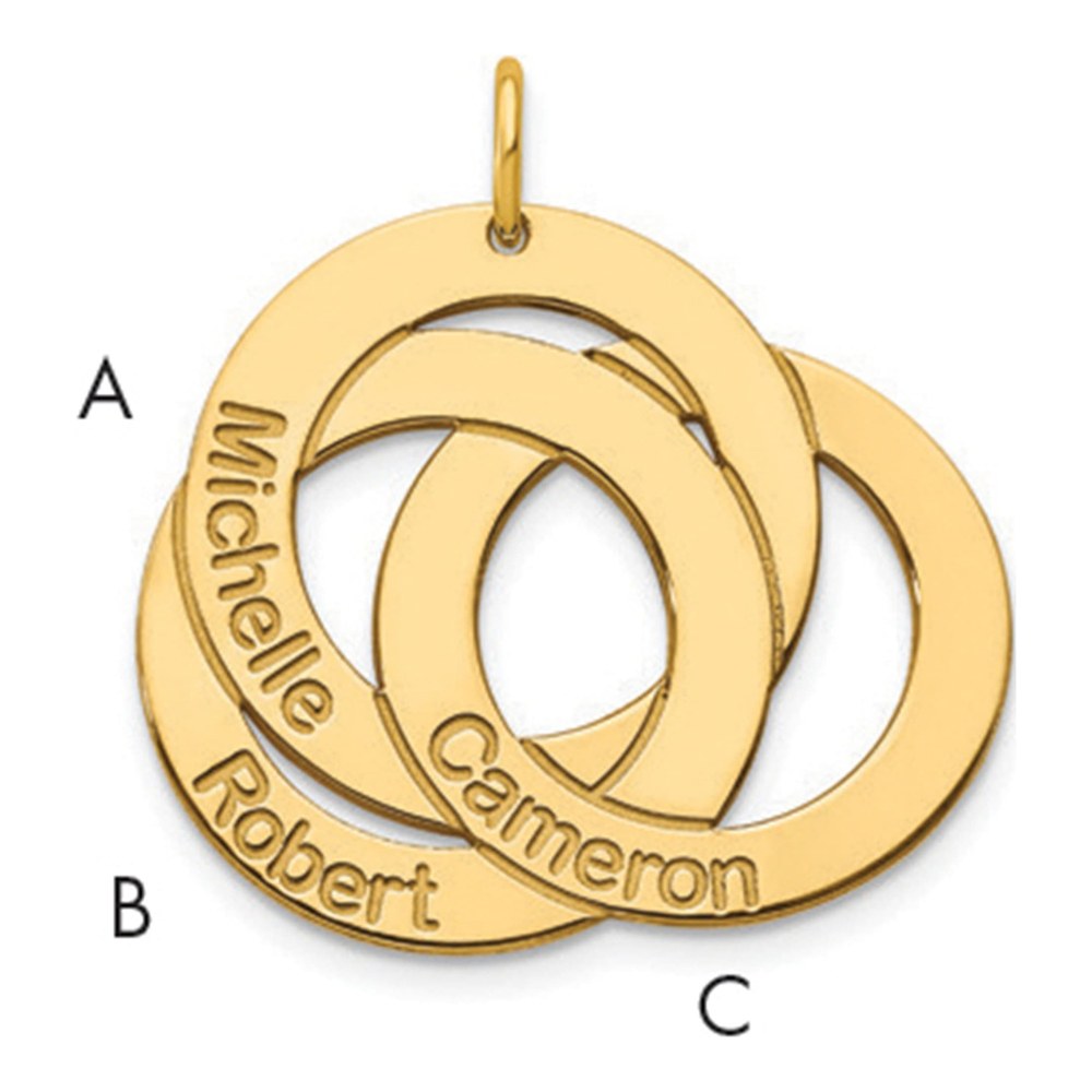 Sterling Silver/gold-Plated 3 Interlocking Circles With Names Charm Pendant