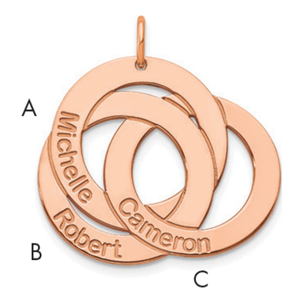Sterling Silver/rose-Plated 3 Interlocking Circles With Names Charm Pendant