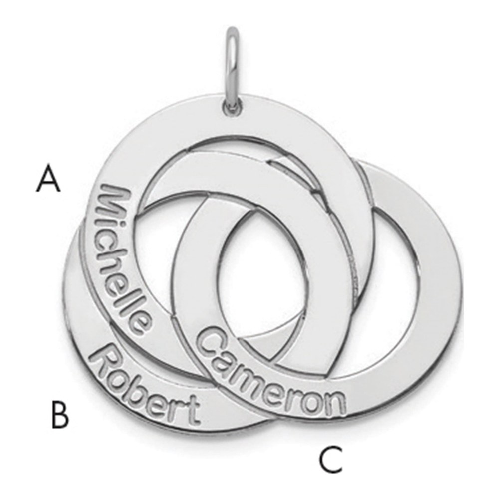 Sterling Silver/rhodium-Plated 3 Interlocking Circles With Names Charm Pendant