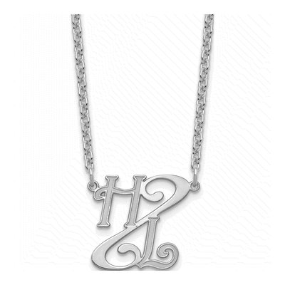 Sterling Silver Diagonal Script Initials Necklace