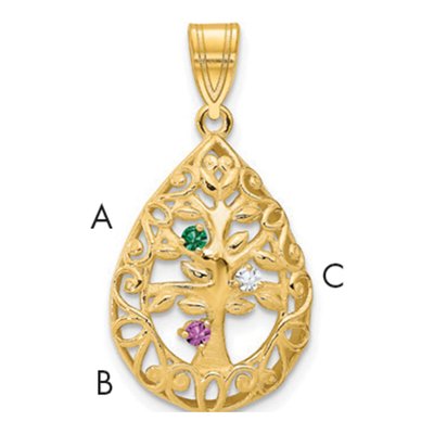 Gold-Plated Sterling Silver Personalized 3-Birthstone Tree of Life Pendant – view 4
