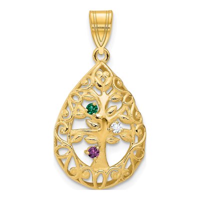 14K Yellow Gold 3-Stone Tree of Life Pendant