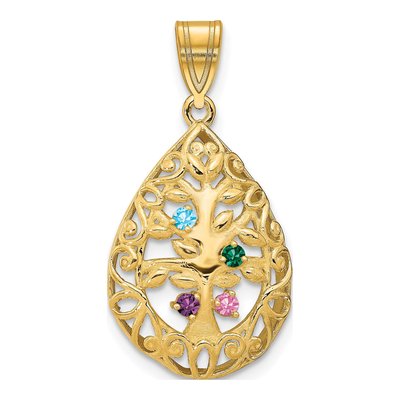 14K Yellow Gold Tree of Life 4-Stone Pendant