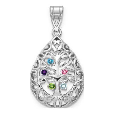 Sterling Silver Tree of Life 5-Stone Family Pendant – view 2