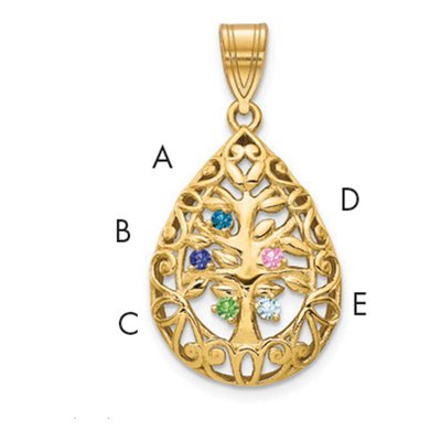 14K Yellow Gold 5-Stone Tree of Life Pendant