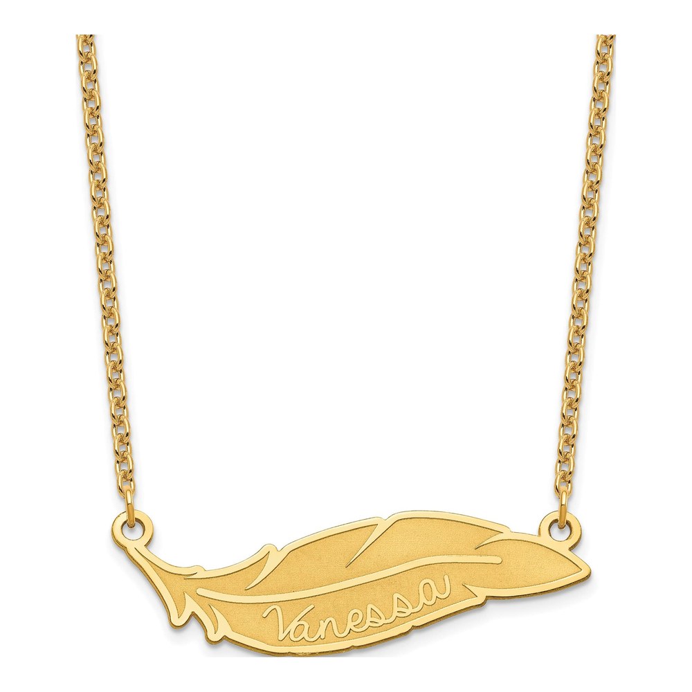 Gold-Plated Sterling Silver Personalized Feather Name Necklace