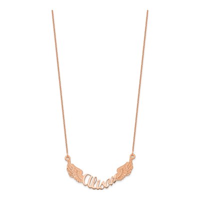 14K Rose Gold Personalized Angel Wings Name Necklace – view 2