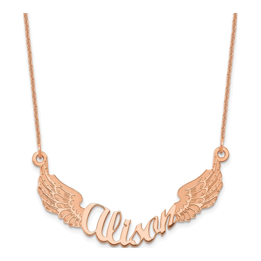 14K Rose Gold Personalized Angel Wings Name Necklace