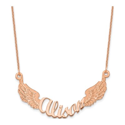 14K Rose Gold Personalized Angel Wings Name Necklace