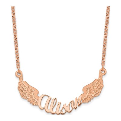 Rose Gold-Plated Sterling Silver Personalized Angel Wings Name Necklace