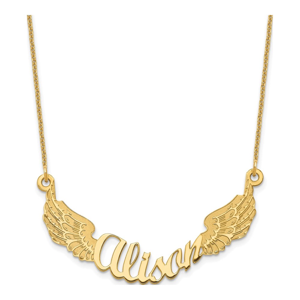 14K Yellow Gold Personalized Angel Wings Necklace
