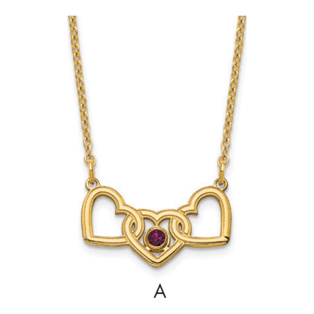 Gold-Plated Sterling Silver 3-Hearts Birthstone Necklace