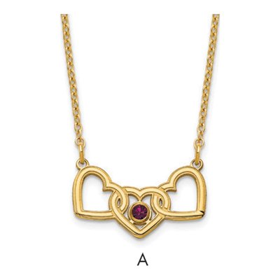 Gold-Plated Sterling Silver 3-Hearts Birthstone Necklace