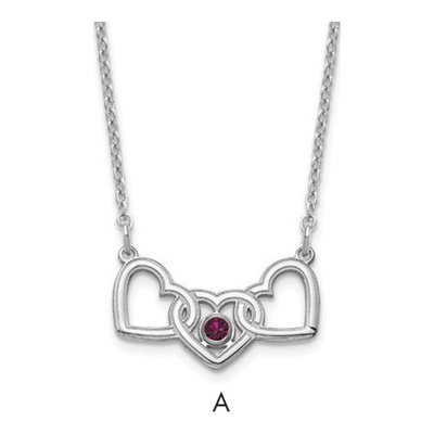 Sterling Silver 3-Hearts Birthstone Necklace