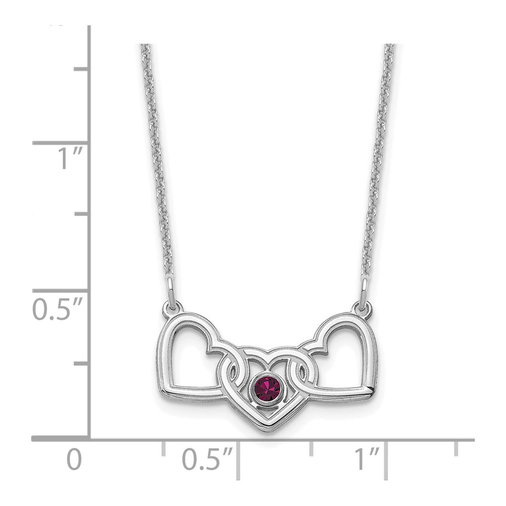 14K White Gold 3 Hearts Birthstone Necklace