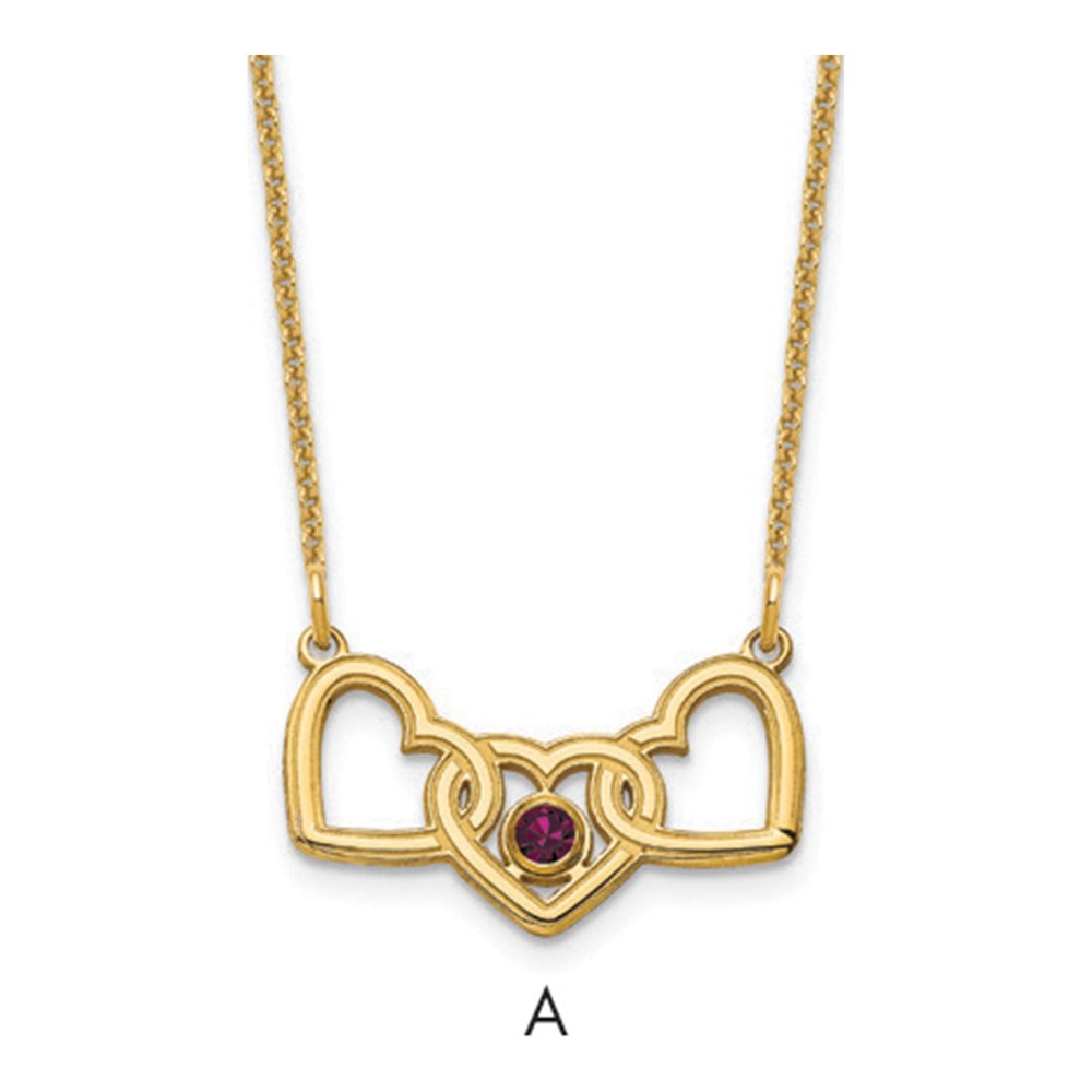 14K Yellow Gold 3-Hearts Birthstone Necklace
