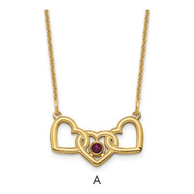 14K Yellow Gold 3-Hearts Birthstone Necklace