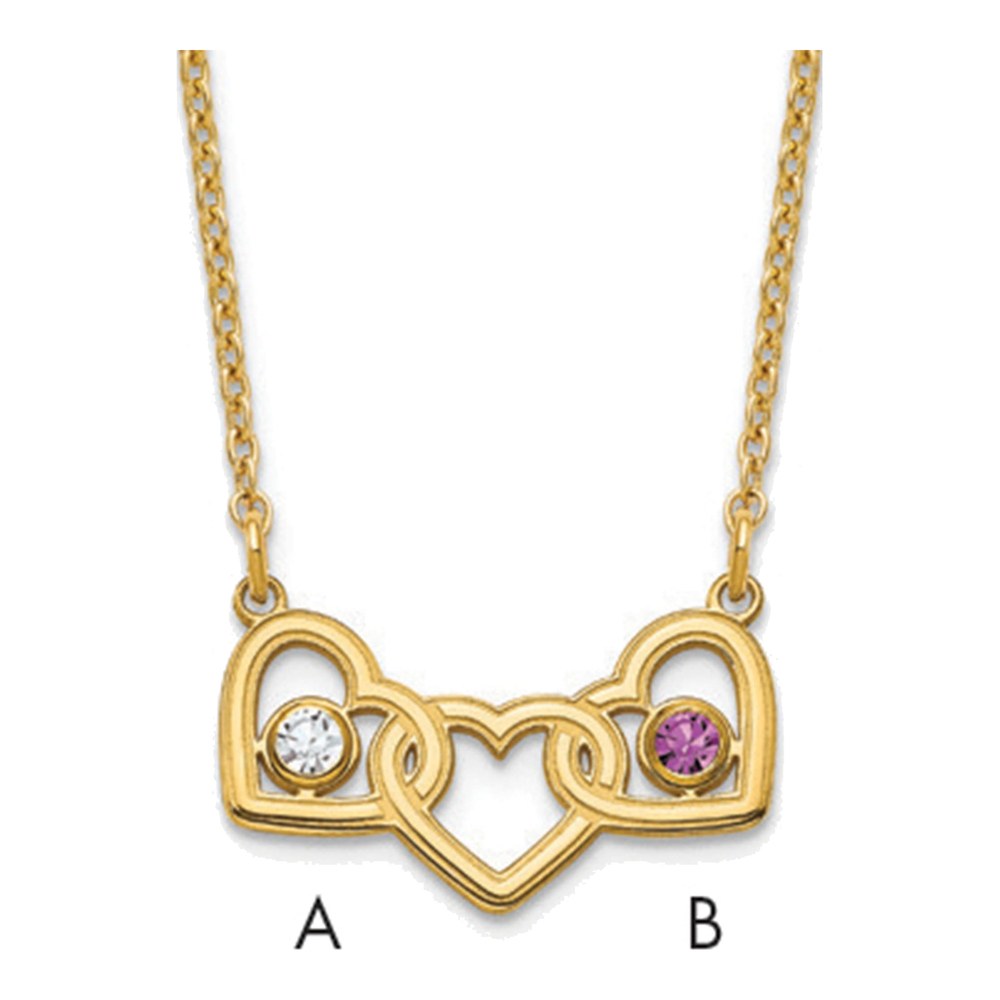Gold-Plated Sterling Silver 3-Hearts Birthstone Necklace