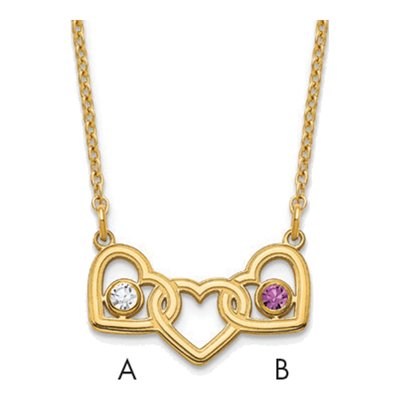 Gold-Plated Sterling Silver 3-Hearts Birthstone Necklace