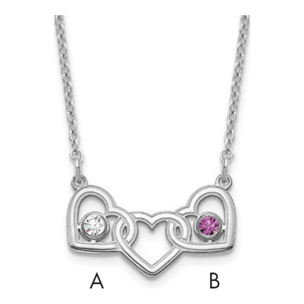 Sterling Silver 3-Hearts Birthstone Necklace