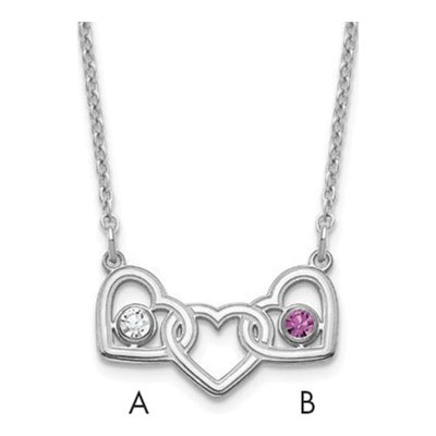 Sterling Silver 3-Hearts Birthstone Necklace
