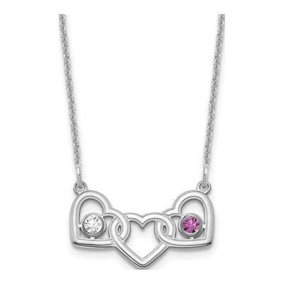14K White Gold 3-Hearts Birthstone Necklace – view 2