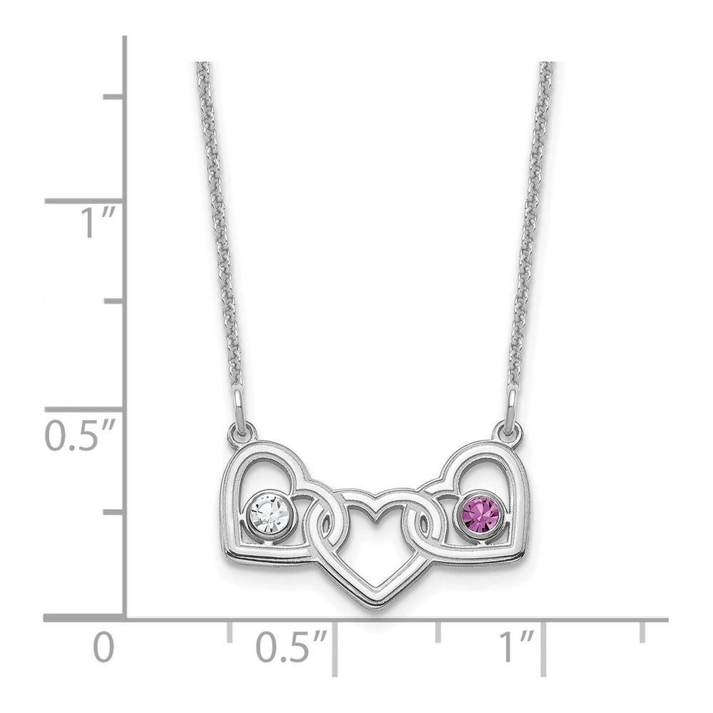 14K White Gold 3 Hearts Birthstone Necklace, 18 in