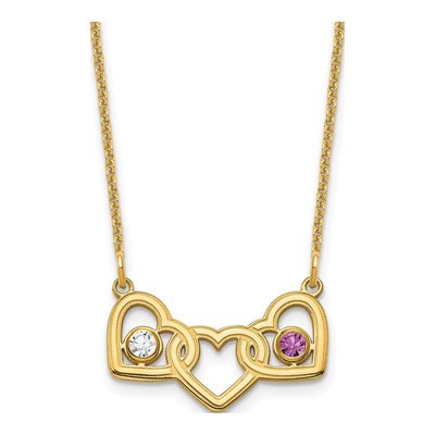 14K Yellow Gold 3-Hearts Birthstone Necklace – view 2