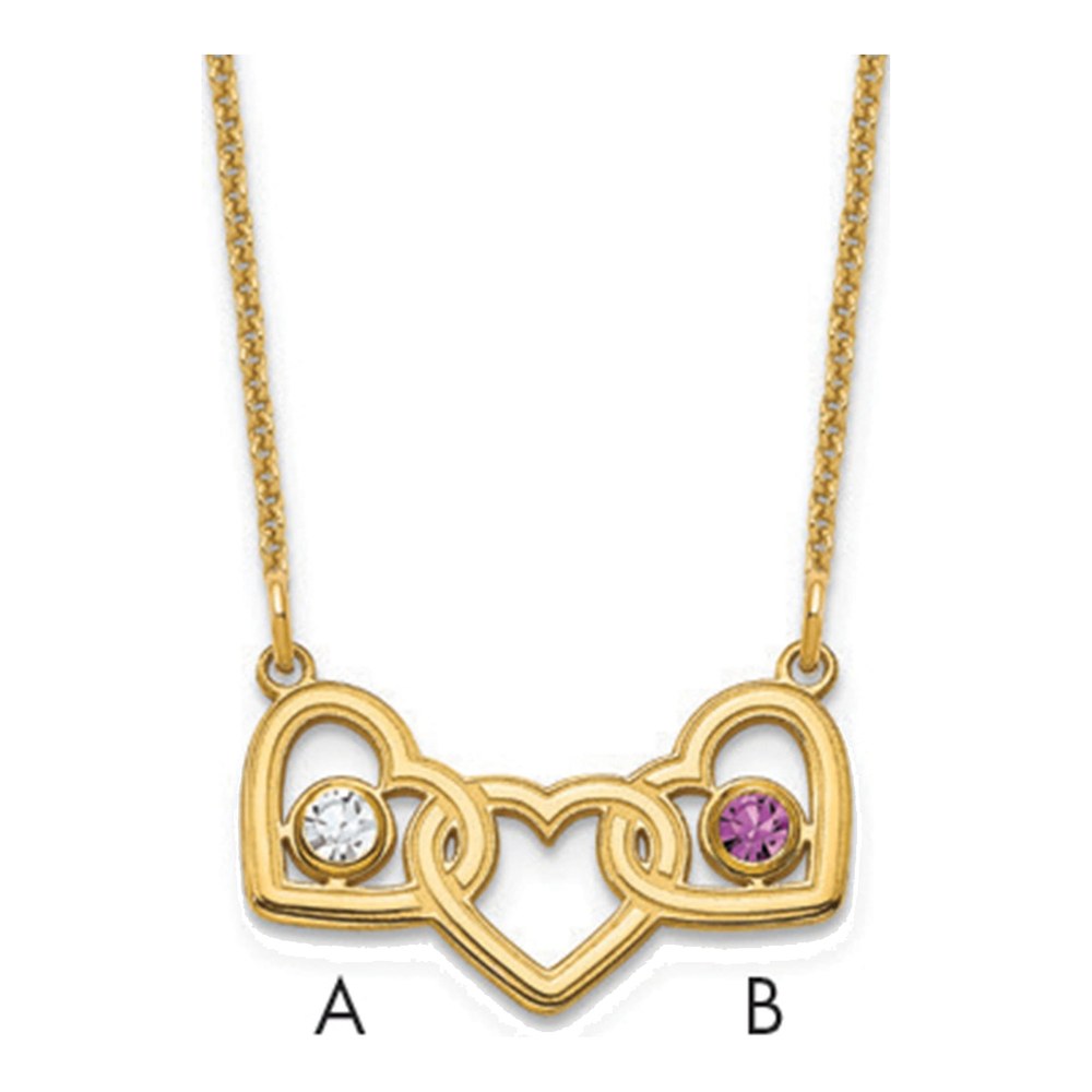 14K Yellow Gold 3-Hearts Birthstone Necklace