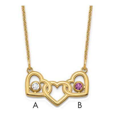 14K Yellow Gold 3-Hearts Birthstone Necklace