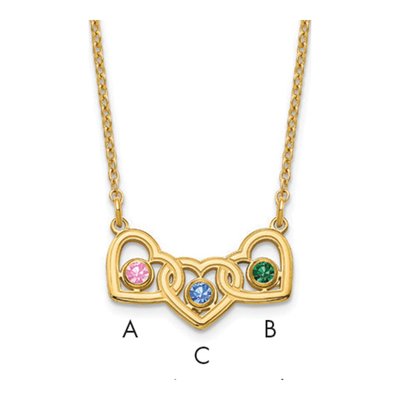 Gold-Plated Sterling Silver 3-Hearts Birthstone Necklace
