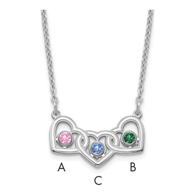 Sterling Silver 3-Hearts Birthstone Necklace