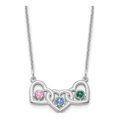 14K White Gold 3-Hearts Family Birthstone Necklace – view 2
