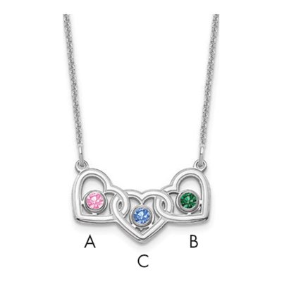 14K White Gold 3-Hearts Family Birthstone Necklace