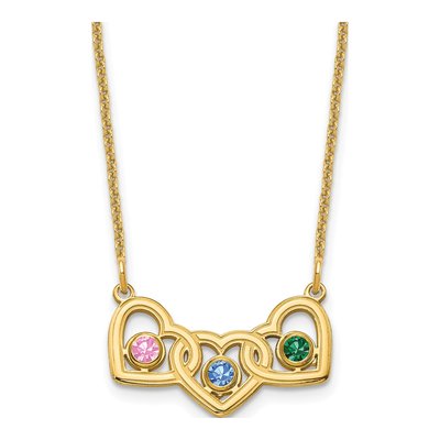 14K Yellow Gold 3-Hearts Family Birthstone Necklace – view 2
