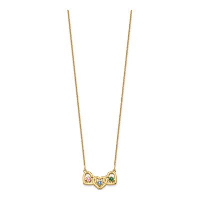 14K Yellow Gold 3-Hearts Family Birthstone Necklace – view 3