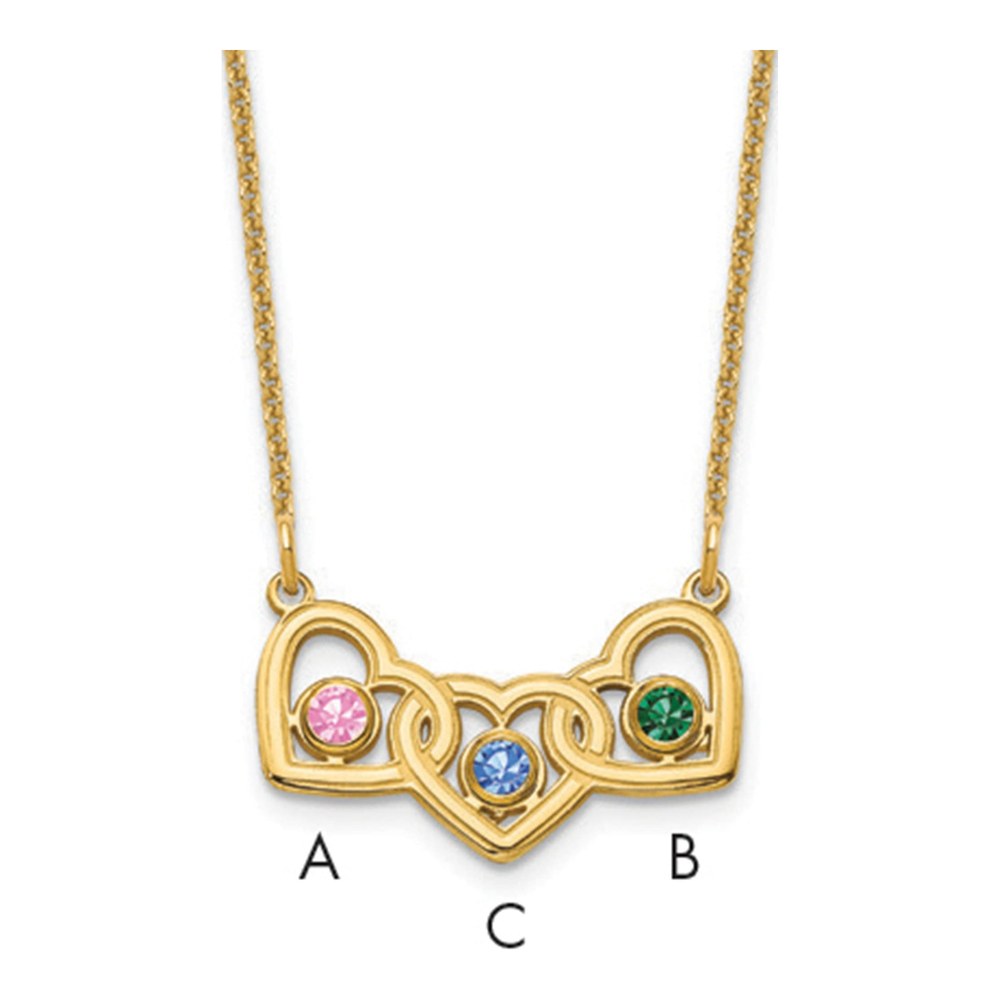 14K Yellow Gold 3-Hearts Family Birthstone Necklace