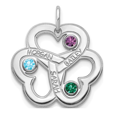 Sterling Silver 3-Birthstone Interlocking Heart Necklace – view 2