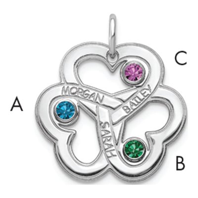 Sterling Silver 3-Birthstone Interlocking Heart Necklace