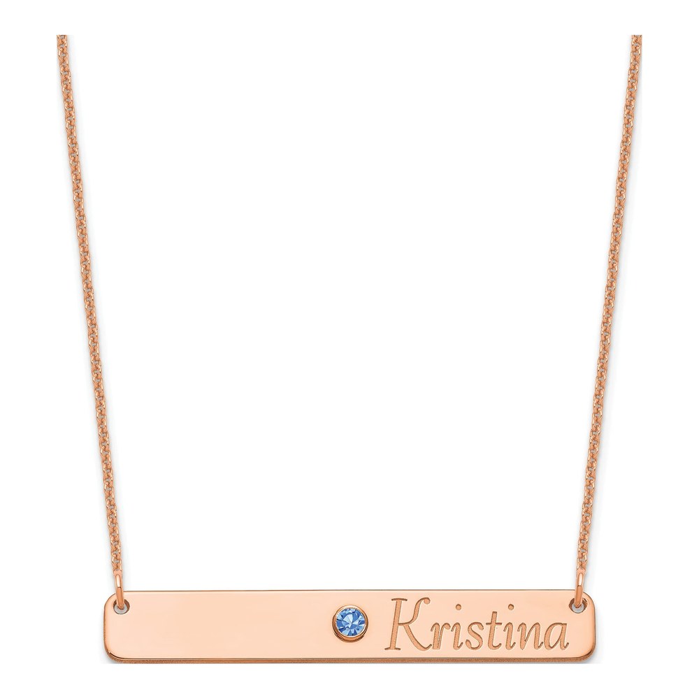 14K Rose Gold Crystal Personalized Bar Birthstone Necklace