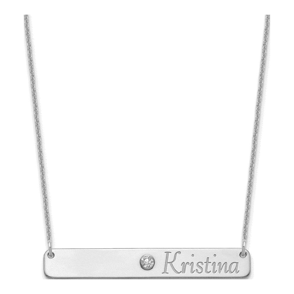 14K White Gold Crystal Personalized Bar Necklace