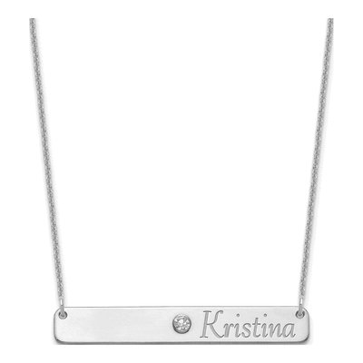 14K White Gold Crystal Personalized Bar Necklace
