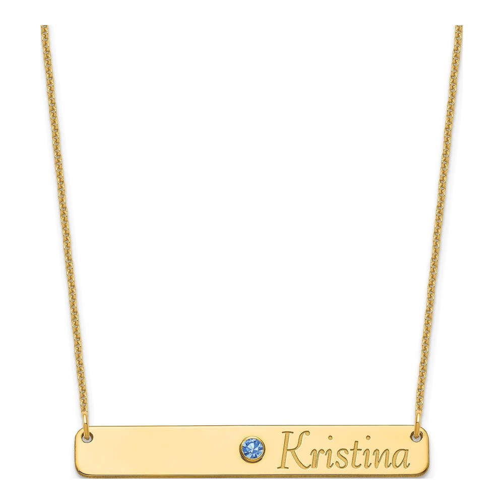 14K Yellow Gold Crystal Personalized Bar Birthstone Necklace