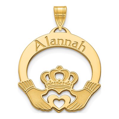 Gold-Plated Sterling Silver Personalized Claddagh Pendant