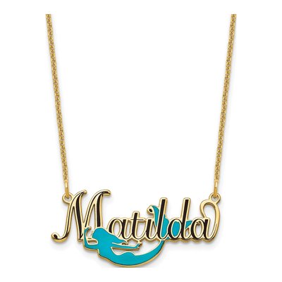 14K Yellow Gold Personalized Mermaid Name Necklace