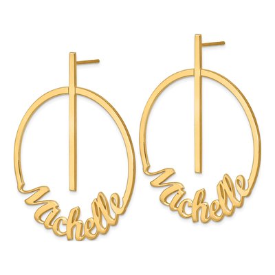Gold-Plated Sterling Silver Personalized Large Circle Name Dangle Earrings – view 2