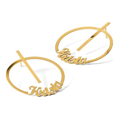 Gold-Plated Sterling Silver Personalized Large Circle Name Dangle Earrings – view 5